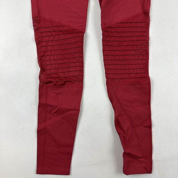 JoyLab Premium Mid-Rise Moto Red Leggings 7/8 Length Mesh Panels Size S Stretch - Picture 4 of 12